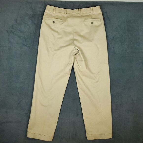 Brooks Brothers Pants Men's 36x32 Advantage Chino Elliot Beige Pleated Cuffed - Picture 3 of 14